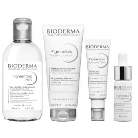 Bioderma Набор средств для кожи с пигментацией крем SPF 50, 40 мл  сыворотка 15 мл  очищающий крем 200 мл  мицеллярная вода 250 мл. фото