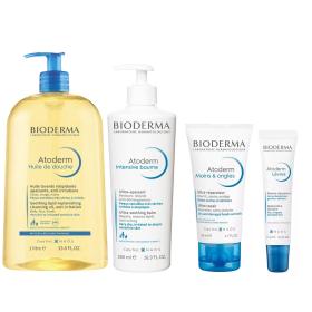 Bioderma Набор средств для сухой кожи бальзам 500 мл  крем для рук 50 мл  масло для душа 1000 мл   бальзам для губ 15 мл. фото