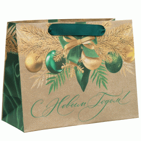 Подарочная упаковка Пакет крафтовый горизонтальный Новогодний изумруд, 23 х 18 х 10 см. фото