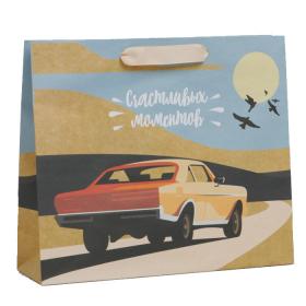 Подарочная упаковка Пакет крафтовый вертикальный Счастливых моментов, 30 х 26 х 9 см. фото