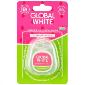 Global White Вощеная зубная нить Сочный арбуз с хлоргексидином, 50 м. фото