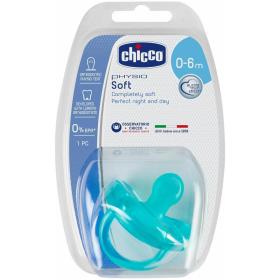 Chicco Пустышка силиконовая Physio Soft 0-6 месяцев, голубая. фото