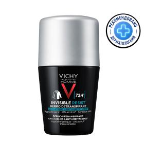 Vichy Мужской шариковый дезодорант-антиперспирант Invisible, защита от пота 72 часа, 50 мл. фото