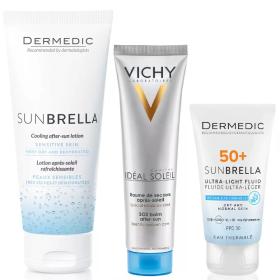 Beauty сеты Набор Здоровый загар флюид SPF50 40 мл  бальзам против ожогов 100 мл  охлаждающий бальзам 200 г. фото