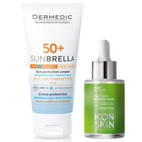 Beauty сеты Набор для жирной кожи солнцезащитный крем SPF50 50 мл  успокаивающая сыворотка 30 мл. фото