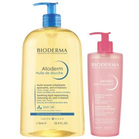 Bioderma Набор для лица и тела масло для душа 1 л  очищающий гель 500 мл. фото