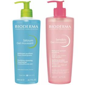 Bioderma Набор гелей для умывания 2х500 мл для жирной и проблемной кожи  для чувствительной кожи. фото