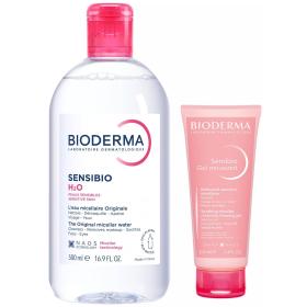 Bioderma Набор для чувствительной кожи очищающий гель 100 мл  мицеллярная вода 500 мл. фото