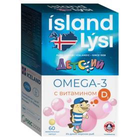 Lysi Детская омега-3 с витамином Д фруктовый вкус 3, 60 жевательных капсул х 609 мг. фото