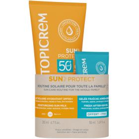 Topicrem Набор 3 увлажняющее солнцезащитное молочко SPF50 200 мл  желе после загара 50 мл. фото