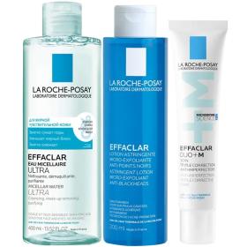 La Roche-Posay Программа Effaclar очищение и основной уход мицеллярная вода 400 мл  лосьон 200 мл  крем-гель 40 мл. фото