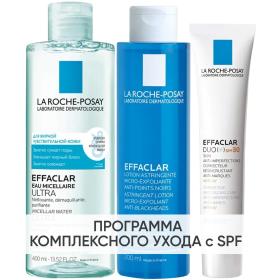 La Roche-Posay Программа Effaclar очищение и основной уход мицеллярная вода 400 мл  лосьон 200 мл  крем-гель SPF30 40 мл. фото