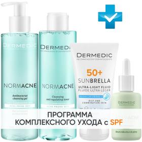 Dermedic Программа Normacne комплексный уход гель 200 мл  тоник 200 мл  флюид  SPF50 40 мл  сыворотка 30 мл. фото