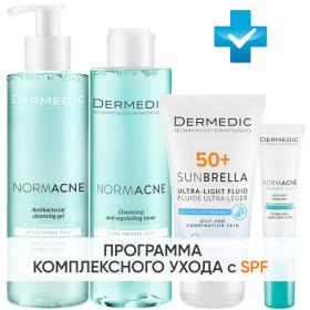 Dermedic Программа Normacne комплексный уход гель 200 мл  тоник 200 мл  флюид  SPF50 40 мл  точечный гель 15 мл. фото