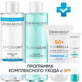Dermedic Программа Normacne комплексный уход мицеллярная вода 200 мл  тоник 200 мл  флюид  SPF50 40 мл  точечный гель 15 мл. фото