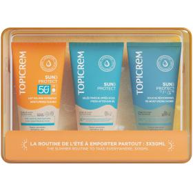Topicrem Дорожный набор Sun Protect молочко SPF50 50 мл  желе после загара 50 мл  гель для душа 50 мл. фото