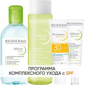 Bioderma Программа Sebium комплексный уход мицеллярная вода 250 мл  лосьон 200 мл  эмульсия SPF30 40 мл  гель-крем 30 мл. фото