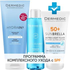 Dermedic Программа Hydrain очищение и основной уход гель 200 мл  тоник 200 мл  флюид SPF50 40 мл. фото