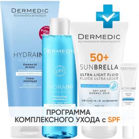 Dermedic Программа Hydrain комплексный уход гель 200 мл  тоник 200 мл  флюид SPF50 40 мл  крем для век 15 мл. фото