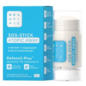 Beautific Успокаивающий SOS-стик Atopic Away для сухой и чувствительной кожи лица и тела, 10 г. фото