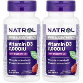 Natrol Витамин D3 быстрорастворимый со вкусом клубники 2000, 2 х 90 таблеток. фото