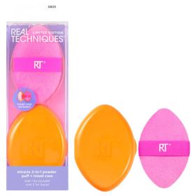 Real Techniques Двусторонняя пуховка для пудры 2а1 Miracle Powder Puff c футляром. фото
