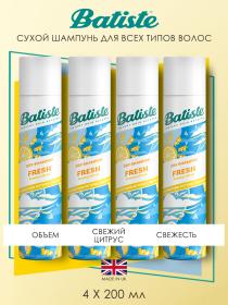 Batiste Сухой шампунь для волос Fresh с ароматом свежести, 4 х 200 мл. фото