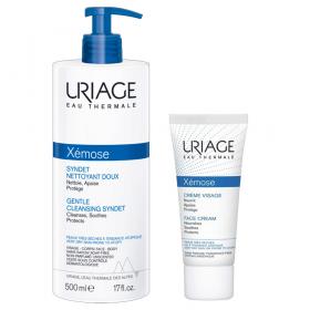 Uriage Набор Xemose крем для лица 40 мл  мягкий очищающий пенящийся гель Syndet 500 мл. фото