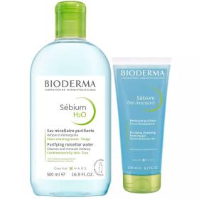 Bioderma Набор мицеллярная вода 500мл  очищающий гель без помпы 200 мл. фото