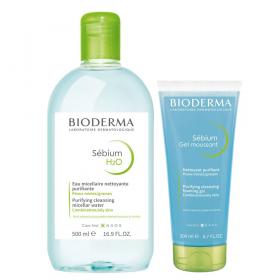 Bioderma Набор мицеллярная вода 500мл  очищающий гель без помпы 200 мл. фото