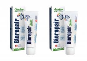 Biorepair Набор Junior Mint Детская зубная паста с витамином Е и ароматом сладкой мяты 75 мл2 штуки. фото