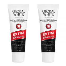 Global White Набор Зубная паста Extra whitening. Active oxygen Экстра отбеливающая. Активный кислород 30 мл2 штуки. фото