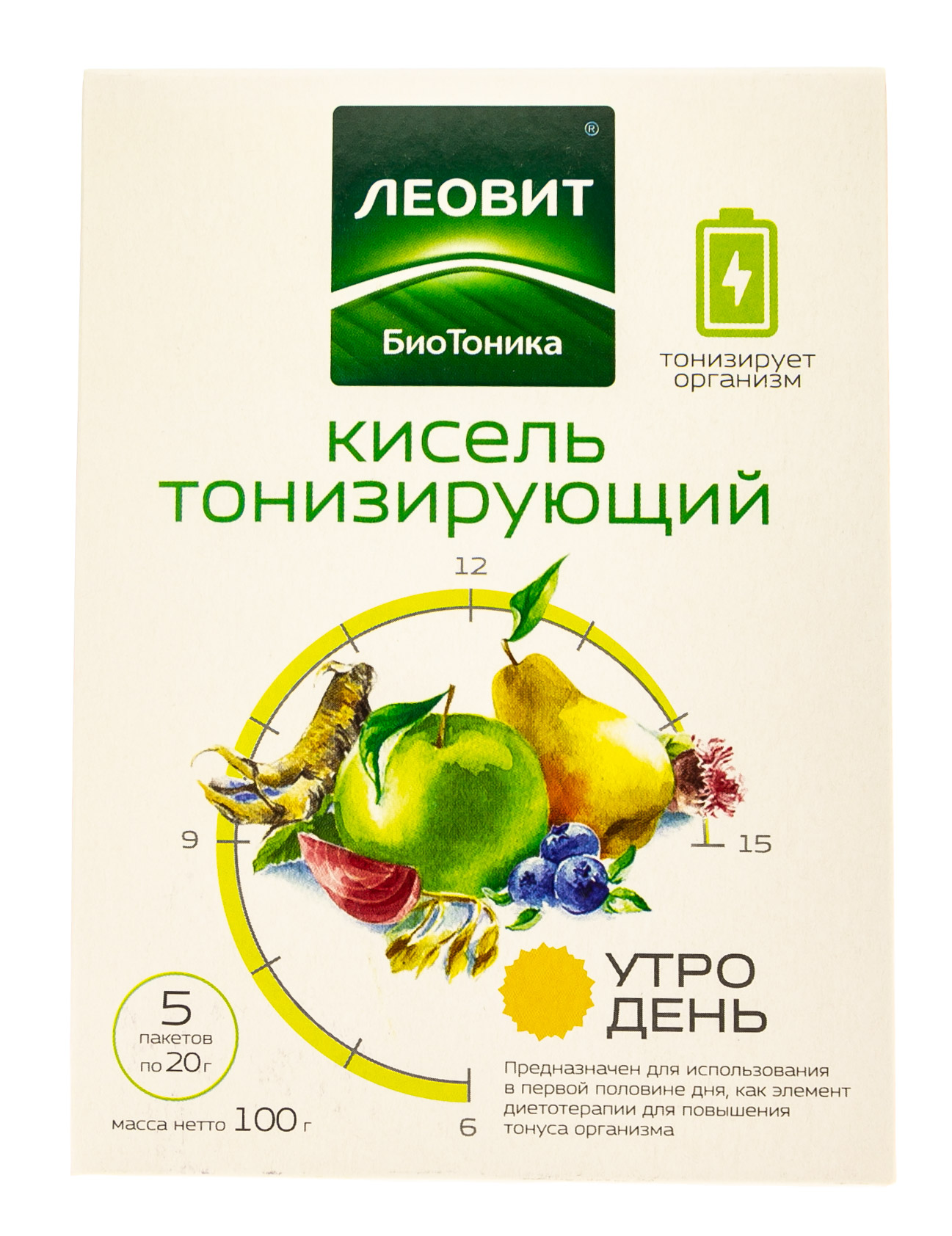 Леовит Кисель Тонизирующий. 5 пакетов по 20 г. Упаковка 100 г (Леовит, БиоТоника) фото 1