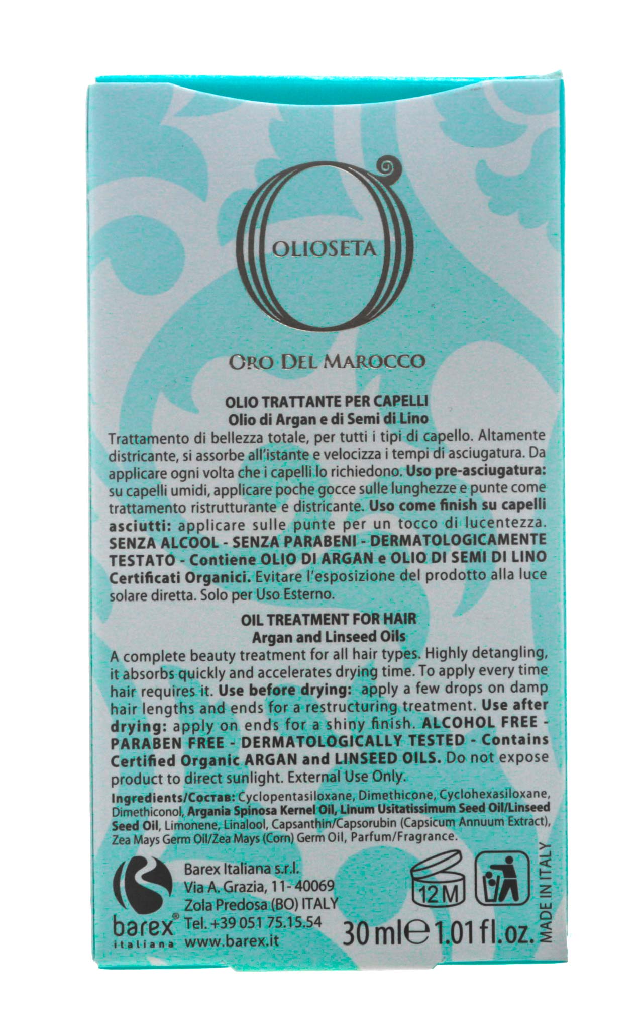 Барекс Масло-уход с маслом арганы и льном 30 мл (Barex, Olioseta Oro del Marocco) фото 4