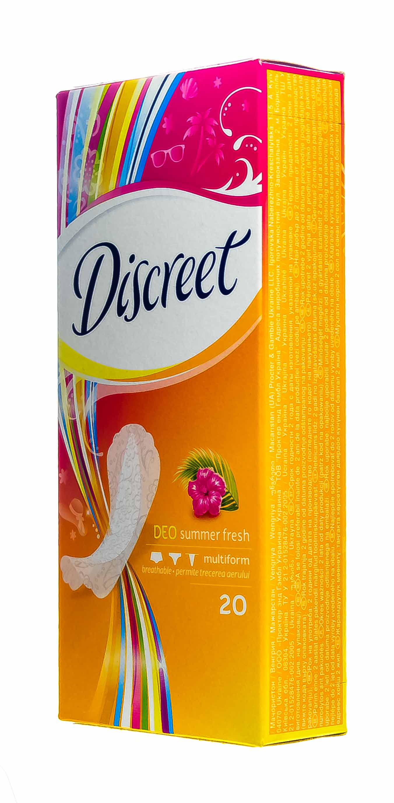 Дискрит Прокладки ежедневные мультиформ, 20 шт (Discreet, Deo Летняя свежесть) Дискрит Прокладки ежедневные мультиформ, 20 шт (Discreet, Deo Летняя свежесть) фото 1
