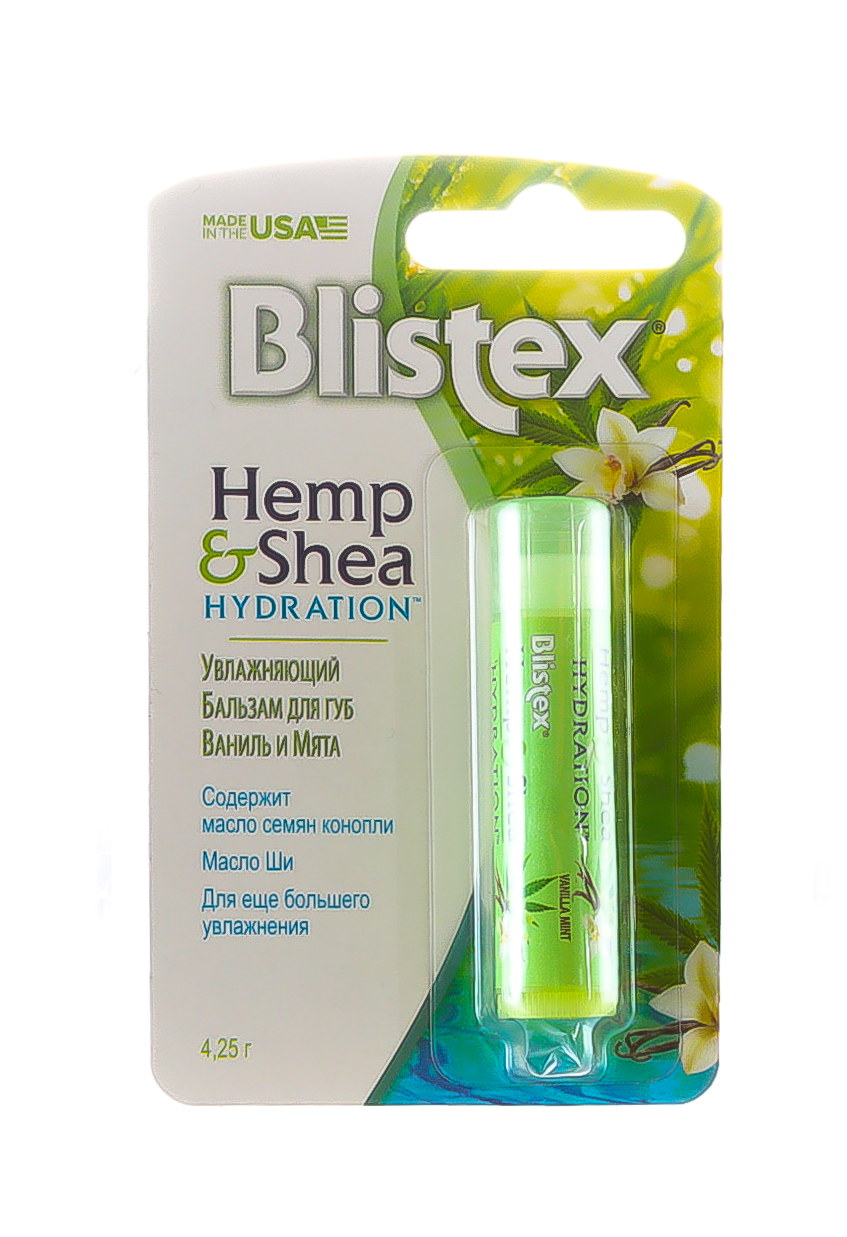Блистекс Увлажняющий бальзам для губ Hemp&Shea ваниль и мята 4,25 г (Blistex, Уход за губами) фото 1