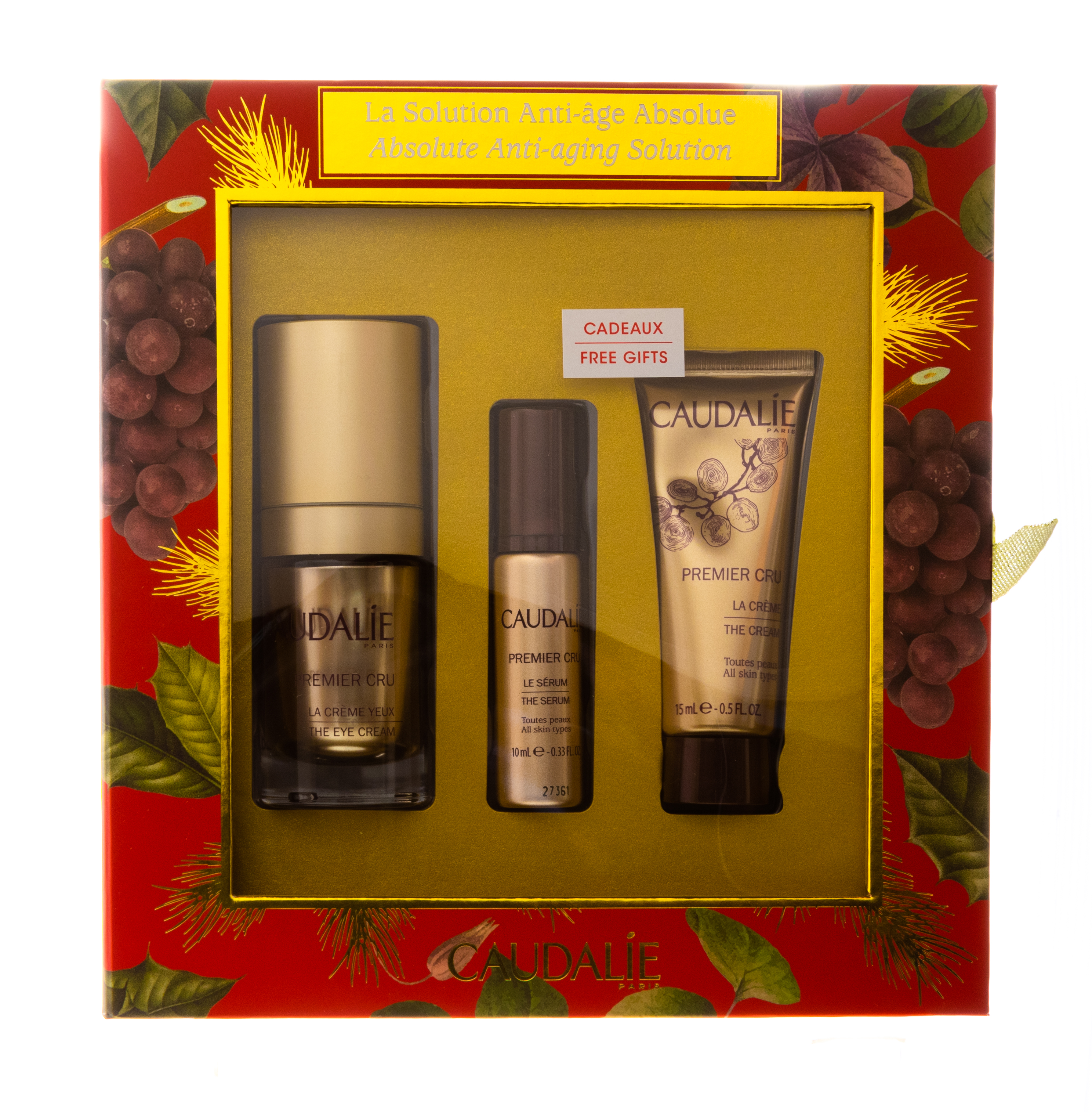 Кодали Набор для антивозрастного ухода Premier Cru: Омолаживающий крем для глаз 15 мл + Омолаживающая сыворотка 10 мл + Омолаживающий крем 15 мл (Caudalie, Premier Cru) фото 1