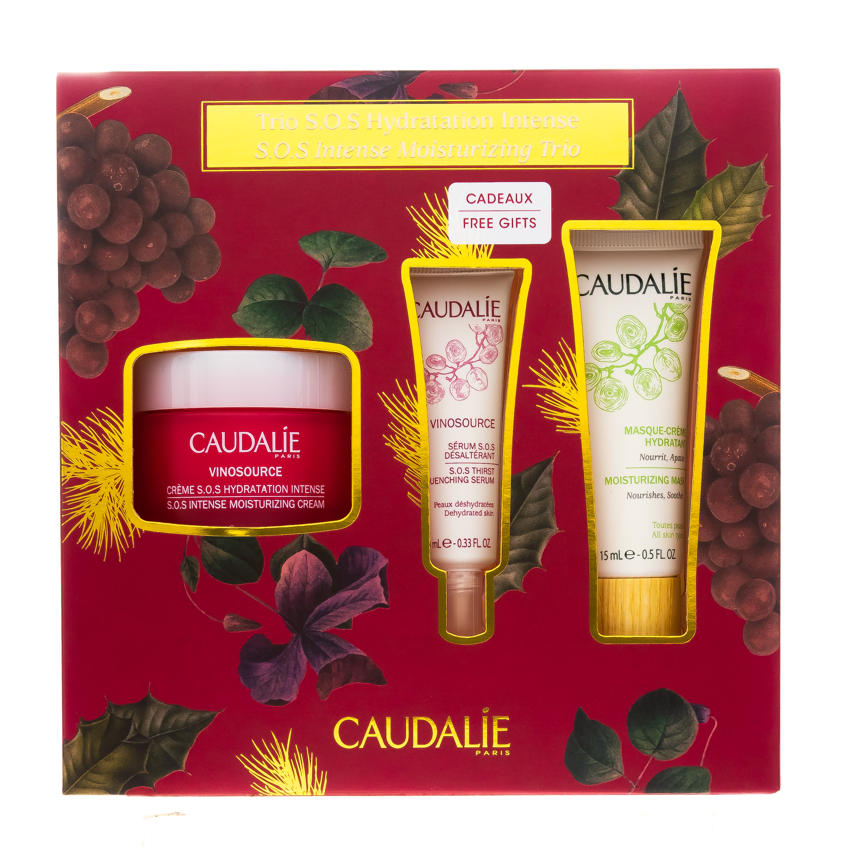 Кодали Набор для интенсивного увлажнения кожи Vinosource: Интенсивно увлажняющий S.O.S. крем 50 мл + Сыворотка S.O.S. увлажняющая 10 мл + Увлажняющая маска-крем 15 мл (Caudalie, Vinosource) фото 1