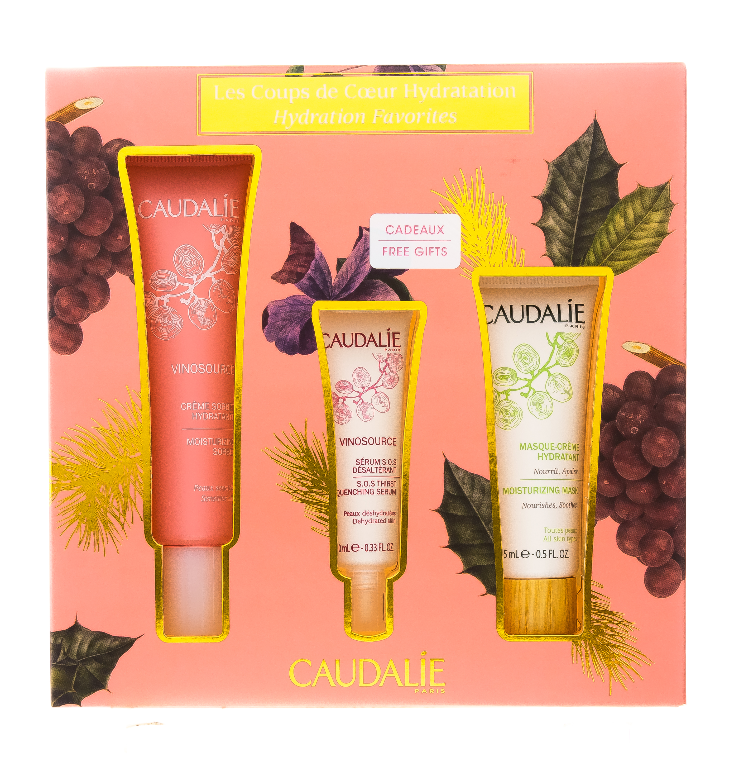 Кодали Набор для увлажнения кожи Vinosource: Крем-сорбет увлажняющий 40 мл + Сыворотка S.O.S. увлажняющая 10 мл + Увлажняющая маска-крем 15 мл (Caudalie, Vinosource) фото 1