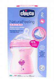Chicco Бутылочка Розовая Natural Feeling, соска с наклоном и флексорами, 0мес., 250 мл. фото