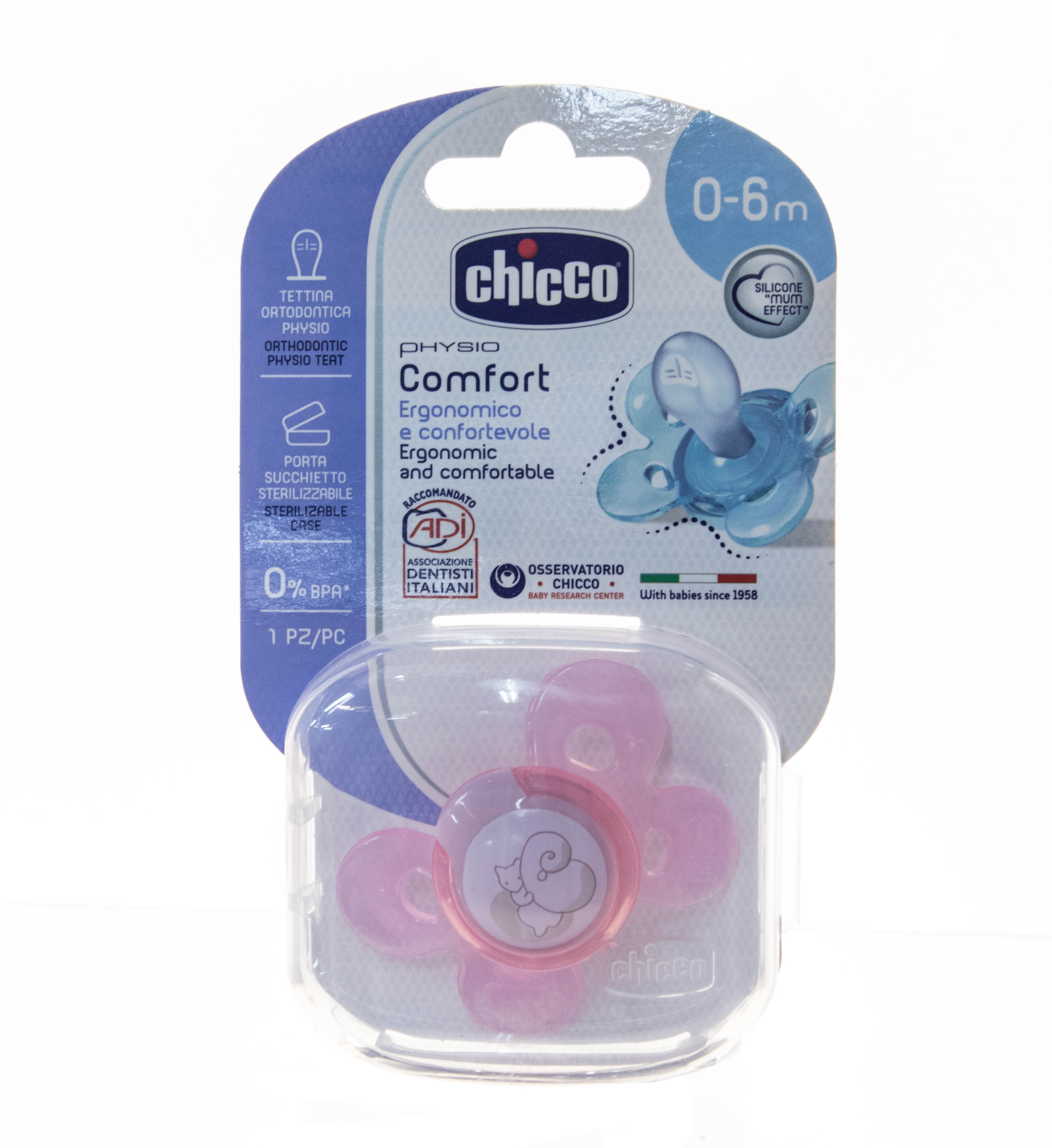 Chicco Силиконовая пустышка Physio Comfort Котики, 1 шт., 6-12 мес.. фото