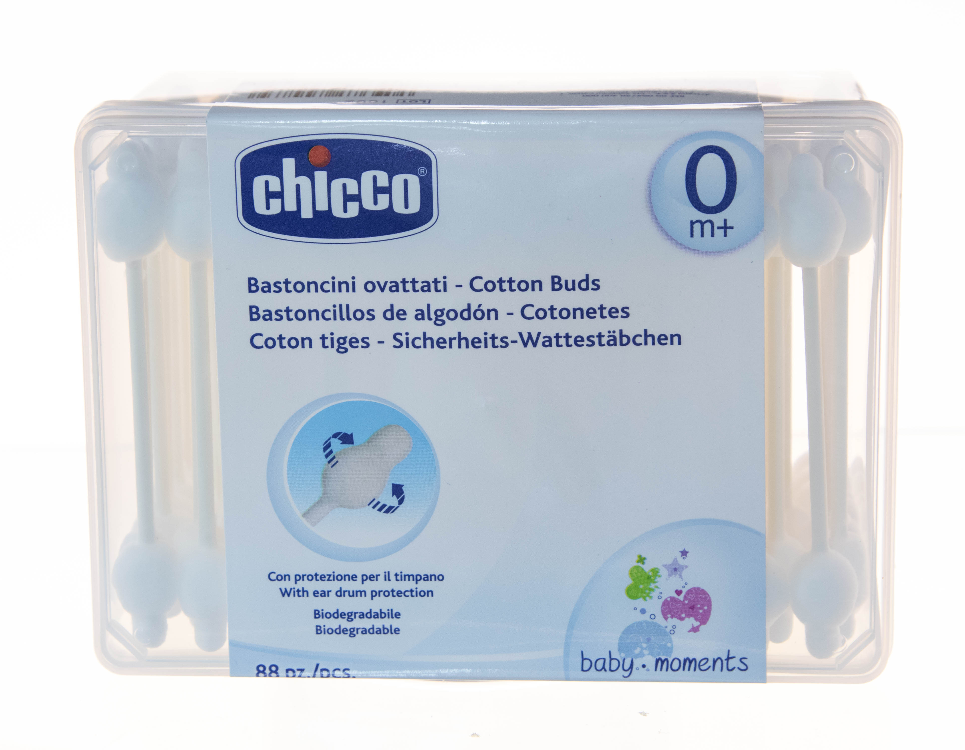 Чико Палочки ватные Baby Moments детские с ограничителем,0мес.+,88шт (Chicco, Гигиена малыша) фото 1