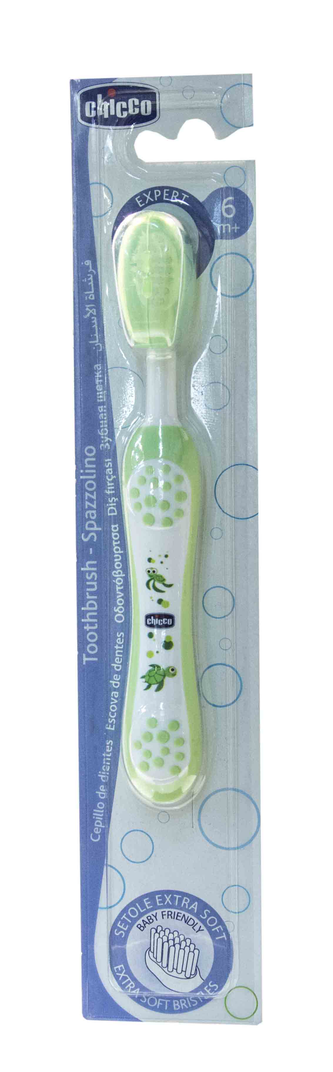 Чико Зубная щетка детская с эргономичной ручкой, 6мес.+, зеленая (Chicco, Гигиена малыша) фото 1