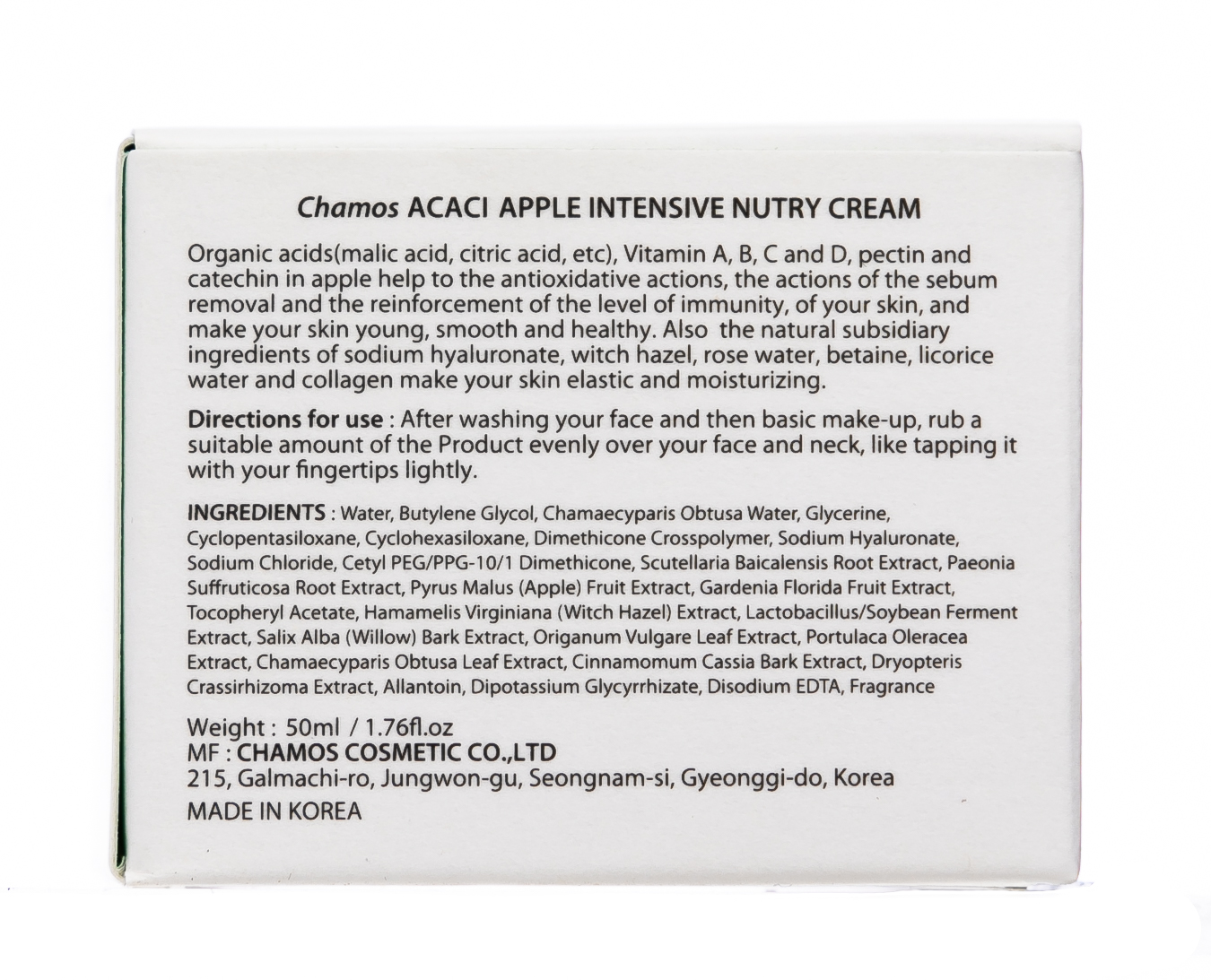 Чамос Акаси Увлажняющий крем для лица c экстрактом яблока 50 мл (Chamos Acaci, Для лица) фото 4
