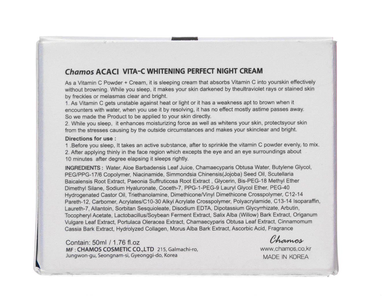 Чамос Акаси Восстанавливающий ночной крем для лица с витамином С 50 мл (Chamos Acaci, Для лица) фото 5