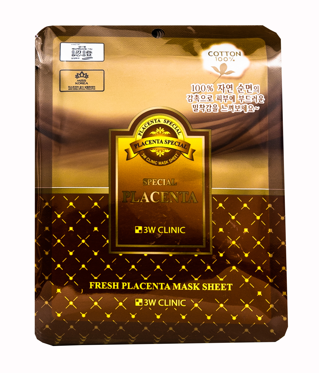  Освежающая тканевая маска для лица с плацентой, 10 шт (3W Clinic, Для лица) фото 1