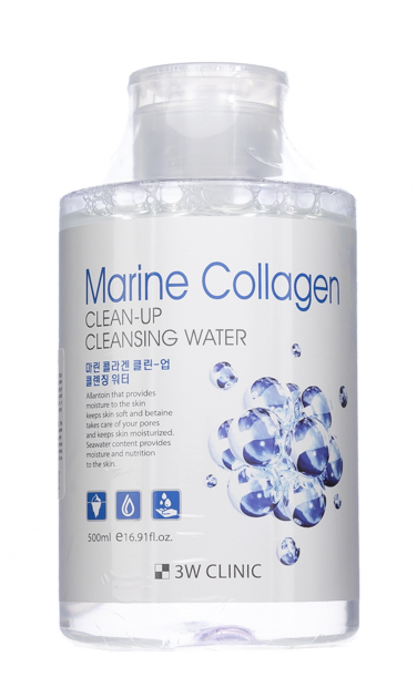 Очищающая вода с морским коллагеном, 500 мл (3W Clinic, Для лица) фото 1