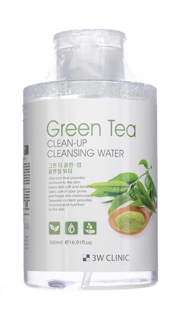  Очищающая вода с экстрактом зеленого чая, 500 мл (3W Clinic, Для лица) фото 1