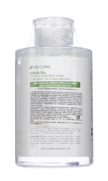  Очищающая вода с экстрактом зеленого чая, 500 мл (3W Clinic, Для лица) фото 3