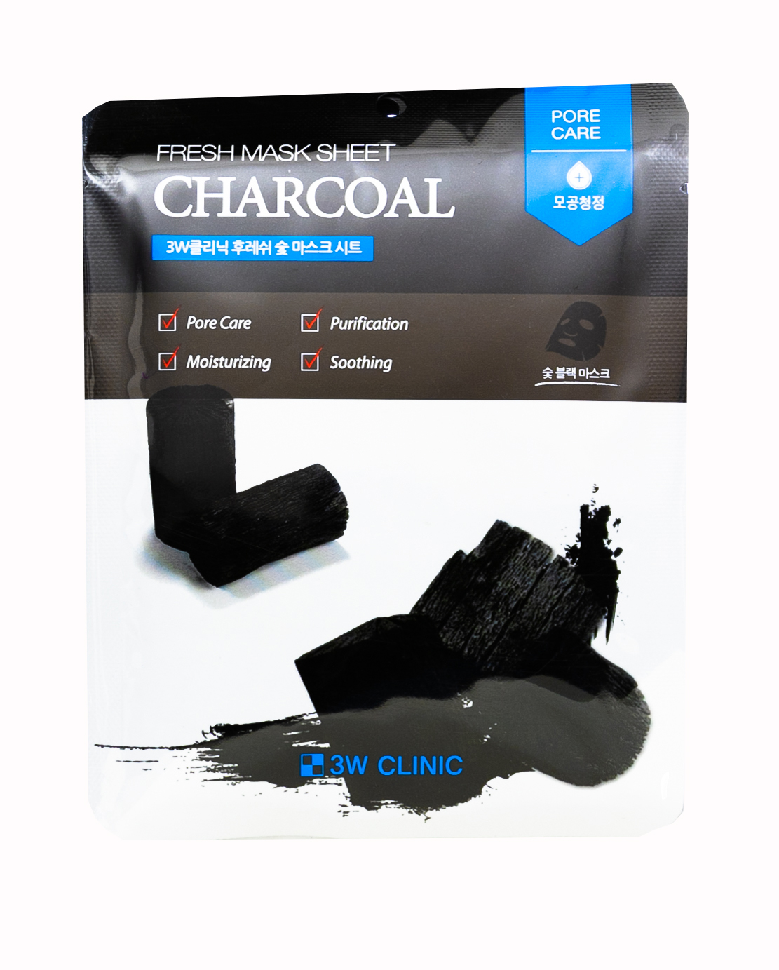  Освежающая тканевая маска для лица с углем, 10 шт (3W Clinic, Для лица) фото 1